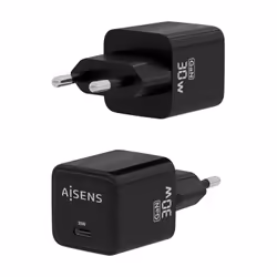 AISENS Gan 30W Charger, 1xUSB-C PD3.0 QD4.0, Black