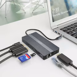 AISENS USB-C Dock 12 in 1, USB-C to 2xHDMI, 1xDisplayport, 1xRJ45, 4xUSB-A, 1xUSB-C, 1xUSB-C PD, 1xSD, 1xMicro SD, Gray, 20cm - Additional view 5