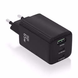 AISENS Charger Gan 65W, 2xUSB-C PD3.0 QC4.0, 1xUSB-A QC3.0, Black, Indoor, AC, Black