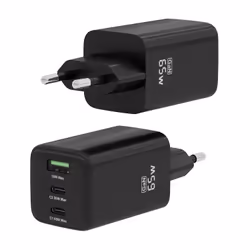 AISENS Charger Gan 65W, 2xUSB-C PD3.0 QC4.0, 1xUSB-A QC3.0, Black