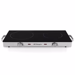Orbegozo PCE 6000, Black, Stainless steel, Countertop, Ceramic, Tempered glass, 2 zone(s), 2 zone(s)