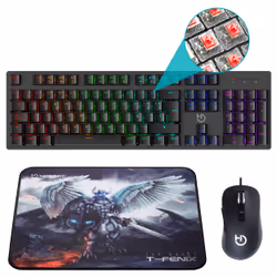 Hiditec Pack GK400, Wired, USB, Mechanical, RGB LED, Black, Mouse included