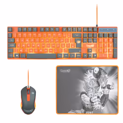 FR-TEC PC Dragon Ball Super PACK Keyboard + Mouse + Mousepad, Wired, USB, Membrane, LED, Grey, Orange, Mouse included