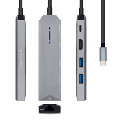 AISENS ASUC-5P003-GR, Wired, USB 3.2 Gen 1 (3.1 Gen 1) Type-C, 100 W, 10,100,1000 Mbit/s, Grey, MMC, MicroSD (TransFlash), Mi ...