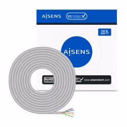 AISENS Network Cable RJ45 Cat.6 Rigid UTP AWG23 CCA (alloy), Grey, 100 m
