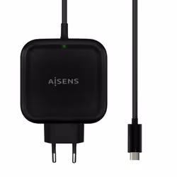 AISENS Charger 65W PD3.0 QC3.0 1XUSB-C 1.2M, Black, Indoor, AC, 1.2 m, Black