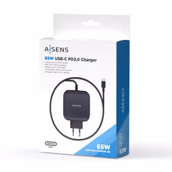 AISENS Charger 65W PD3.0 QC3.0 1XUSB-C 1.2M, Black