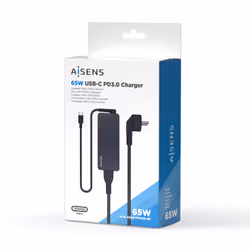AISENS Charger 65W PD3.0 1XUSB-C 1.8M, Black