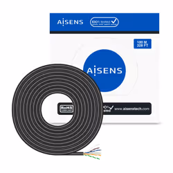 AISENS Waterproof Outdoor Network Cable RJ45 Cat.6 Rigid UTP CCA AWG23, Black, 100M