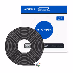 AISENS Waterproof Outdoor Network Cable RJ45 Cat.6 FTP Rigid AWG24, Black, 100M