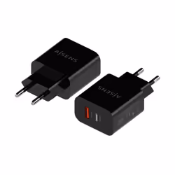 AISENS 20W Charger, 1xUSB-C PD3.0, 1xUSB-A QC3.0, Black