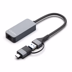 AISENS USB3.2 Gen1 USB-A+USB-C to Ethernet 2.5G 10/100/1000/2500 Mbps Converter, Grey, 15cm, Wired, USB Type-A/USB Type-C, Et ...