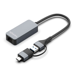 AISENS USB3.2 Gen1 USB-A+USB-C to Ethernet 2.5G 10/100/1000/2500 Mbps Converter, Grey, 15cm