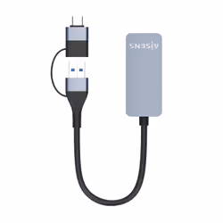 AISENS USB3.2 Gen1 USB-A+USB-C to Ethernet 2.5G 10/100/1000/2500 Mbps Converter, Grey, 15cm