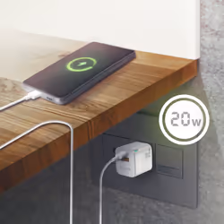 AISENS Gan 20W Charger, 1xUSB-C PD3.0 QC4.0, 1xUSB-A QC3.0, White - Additional view 5