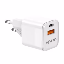 AISENS Gan 30W Charger, 1xUSB-C PD3.0 QC4.0, 1xUSB-A QC3.0, White