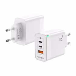 AISENS Gan 65W Charger, 2xUSB-C PD3.0 QC4.0, 1xUSB-A QC3.0, White, Indoor, AC, White
