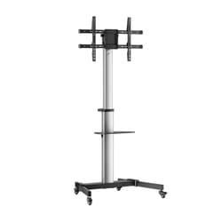 AISENS Soporte de Suelo con Rueda, Bandeja para DVD para Monitor/TV 50Kg de 37-86, Negro-Plata