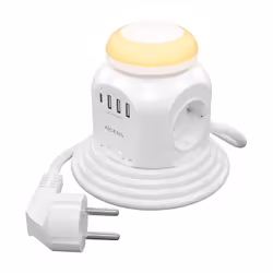 AISENS Multifunction Desktop Power Strip with 4 Outlets + 1XUSB-C, 3XUSB-A, Night Light, 1.8M, White, 1.8 m, Indoor, Type F,  ...