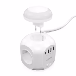 AISENS Multifunction Desktop Power Strip with 4 Outlets + 1XUSB-C, 3XUSB-A, Night Light, 1.8M, White