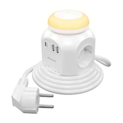 AISENS Multifunction Desktop Power Strip with 4 Outlets + 1xUSB-C 20W PD3.0, 2xUSB-A 18W QC3.0, Night Light, 1.8M, White