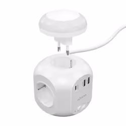 AISENS Multifunction Desktop Power Strip with 4 Outlets + 1xUSB-C 20W PD3.0, 2xUSB-A 18W QC3.0, Night Light, 1.8M, White