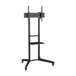 AISENS ECO Floor Stand with Wheel, DVD Tray for Monitor/TV 50Kg from 37-70, Black