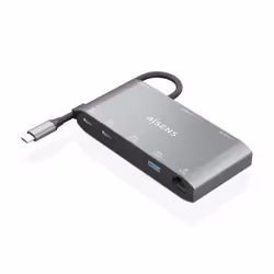 AISENS USB-C Dock 8 in 1, USB-C A 1xHDMI, 1xVGA, 1xRJ45, 2xUSB-A, 2xUSB-C 5G, 1xUSB-C PD, Grey, 20cm