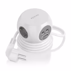 AISENS Multifunction Desktop Power Strip with 3 Outlets + 2xUSB-C, 2xUSB-A, 1.4M, White, 1.4 m, Indoor, Type F, Type F, Angle ...