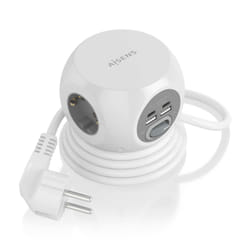 AISENS Multifunction Desktop Power Strip with 3 Outlets + 2xUSB-C, 2xUSB-A, 1.4M, White