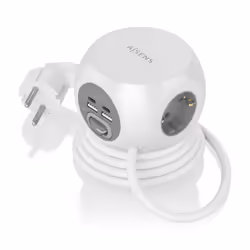 AISENS Multifunction Desktop Power Strip with 3 Outlets + 2xUSB-C, 2xUSB-A, 1.4M, White