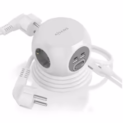 AISENS Multifunction Desktop Power Strip with 3 Outlets + 2xUSB-C, 2xUSB-A, 1.4M, White
