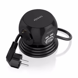 AISENS Multifunction Desktop Power Strip with 3 Outlets + 2xUSB-C, 2xUSB-A, 1.4M, Black, 1.4 m, Indoor, Type F, Type F, Angle ...