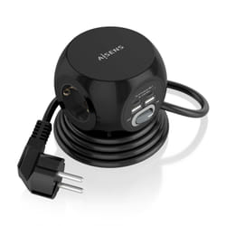 AISENS Multifunction Desktop Power Strip with 3 Outlets + 2xUSB-C, 2xUSB-A, 1.4M, Black
