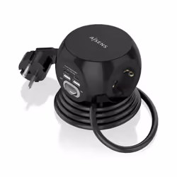 AISENS Multifunction Desktop Power Strip with 3 Outlets + 2xUSB-C, 2xUSB-A, 1.4M, Black