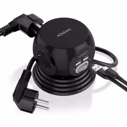 AISENS Multifunction Desktop Power Strip with 3 Outlets + 2xUSB-C, 2xUSB-A, 1.4M, Black