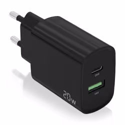 AISENS Cargador 20W, 1xUSB-C PD3.0, 1xUSB-A QC3.0, Negro, Indoor, AC, 12.09 V, Black