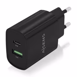 AISENS Cargador 20W, 1xUSB-C PD3.0, 1xUSB-A QC3.0, Negro