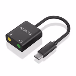 AISENS USB-C to Audio Converter 48Khz, USB-C/M-2xJack 3.5/H, Black, 10cm, USB-C, 2x 3.5 mm, 0.1 m, Black