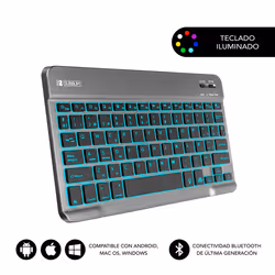SUBBLIM TECLADO SMART BACKLIT BLUETOOTH GREY, QWERTY, Spanish, 5 million characters, Any brand, Compatible con todos los disp ...