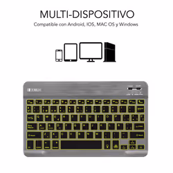SUBBLIM TECLADO SMART BACKLIT BLUETOOTH GREY QWERTY Spanish Black, Grey