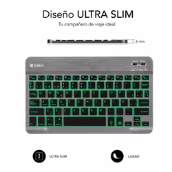SUBBLIM TECLADO SMART BACKLIT BLUETOOTH GREY QWERTY Spanish Black, Grey