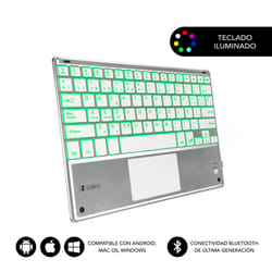 SUBBLIM TECLADO SMART BACKLIT TOUCHPAD BLUETOOTH SILVER QWERTY Spanish Silver, White