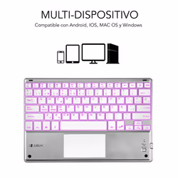 SUBBLIM TECLADO SMART BACKLIT TOUCHPAD BLUETOOTH SILVER QWERTY Spanish Silver, White