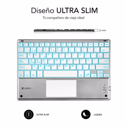 SUBBLIM TECLADO SMART BACKLIT TOUCHPAD BLUETOOTH SILVER QWERTY Spanish Silver, White