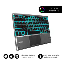 SUBBLIM TECLADO SMART BACKLIT TOUCHPAD BLUETOOTH GREY QWERTY Spanish Black, Grey