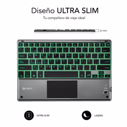 SUBBLIM TECLADO SMART BACKLIT TOUCHPAD BLUETOOTH GREY QWERTY Spanish Black, Grey