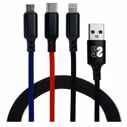 SUBBLIM SUB-CAB-3IN101, 1 m, USB A, USB C/Micro-USB B/Lightning, USB 3.2 Gen 1 (3.1 Gen 1), Black, Blue, Red