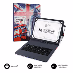 SUBBLIM SUB-KT1-USB050, QWERTY, Spanish, Any brand, Compatible con todas las Tablet Android con conector micro USB o USB C (a ...