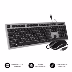 SUBBLIM SUBKBC-CEKE50, Wired, USB, Membrane, QWERTY, Black, Grey, Mouse included